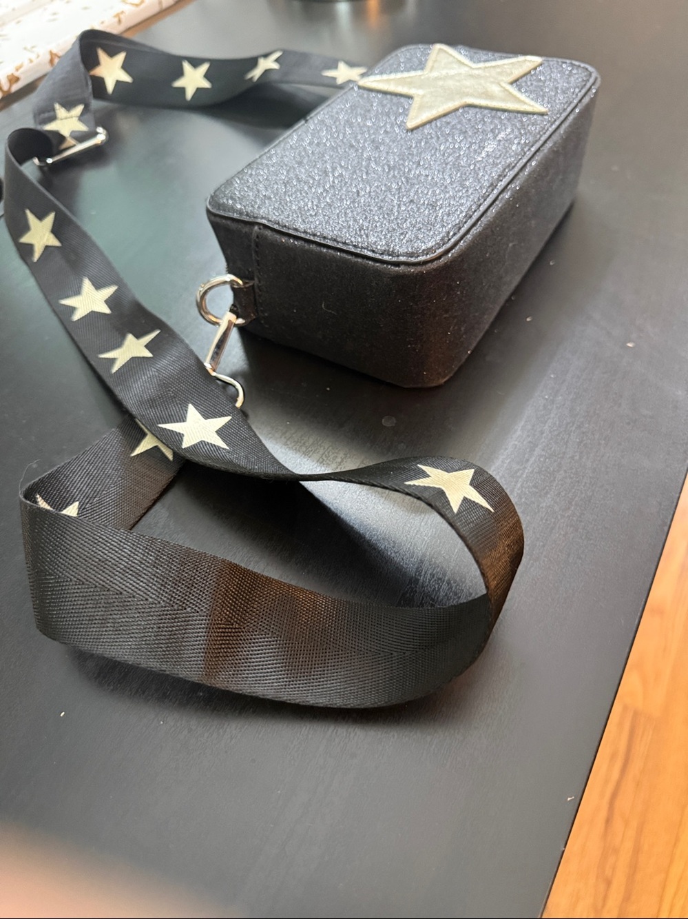 Black Star Crossbody Bag with Patterned Strap - Picture 4 of 12